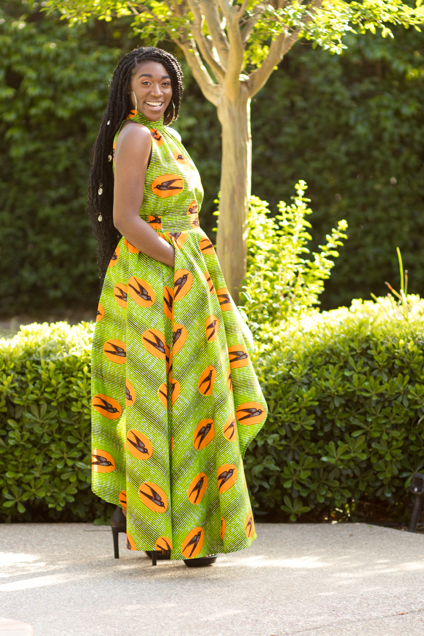 DIY Faux Dress Asymmetrical Circle Skirt and Halter Top Burda 6968 Ankara African Print Speed Bird 