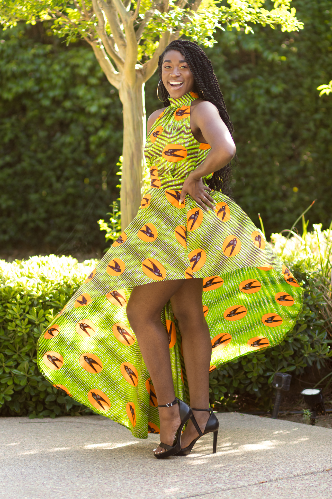 DIY Faux Dress Asymmetrical Circle Skirt and Halter Top Burda 6968 Ankara African Print Speed Bird
