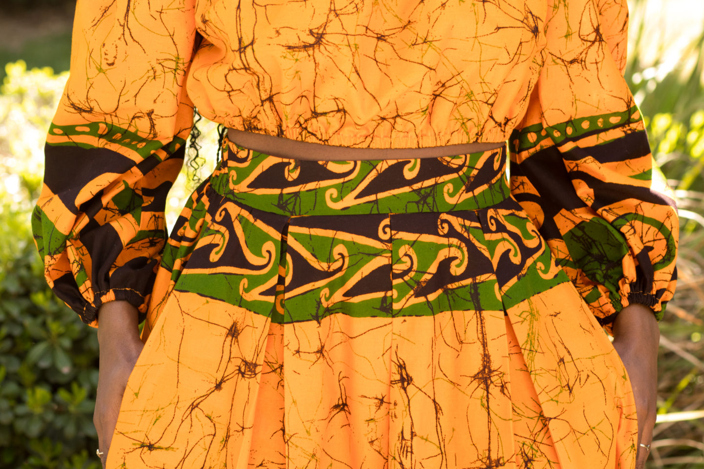 DIY Off the shoulder top pleated maxi skirt Ankara Africa print McCalls m7757 m6706