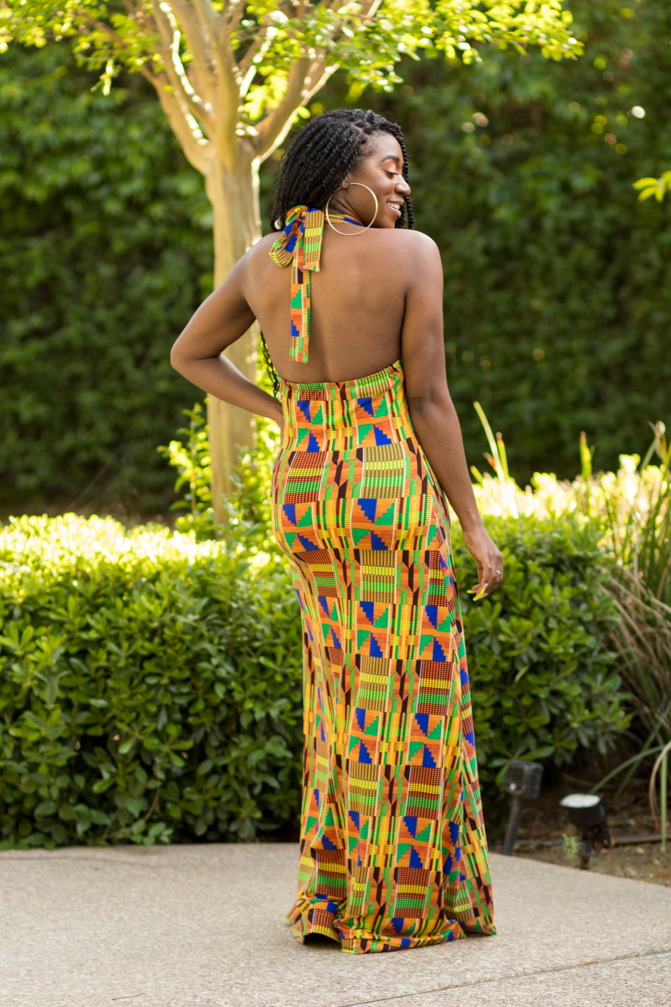 DIY Sewing Halter Knit Maxi Dress  McCall's M7593 African Print Kente  Print Backless-11 - Montoya Mayo