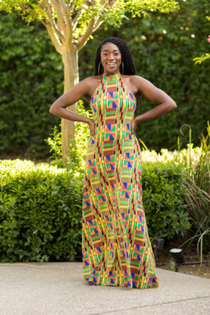 DIY Sewing Halter Knit Maxi Dress | McCall's M7593 African Print Kente Print Backless