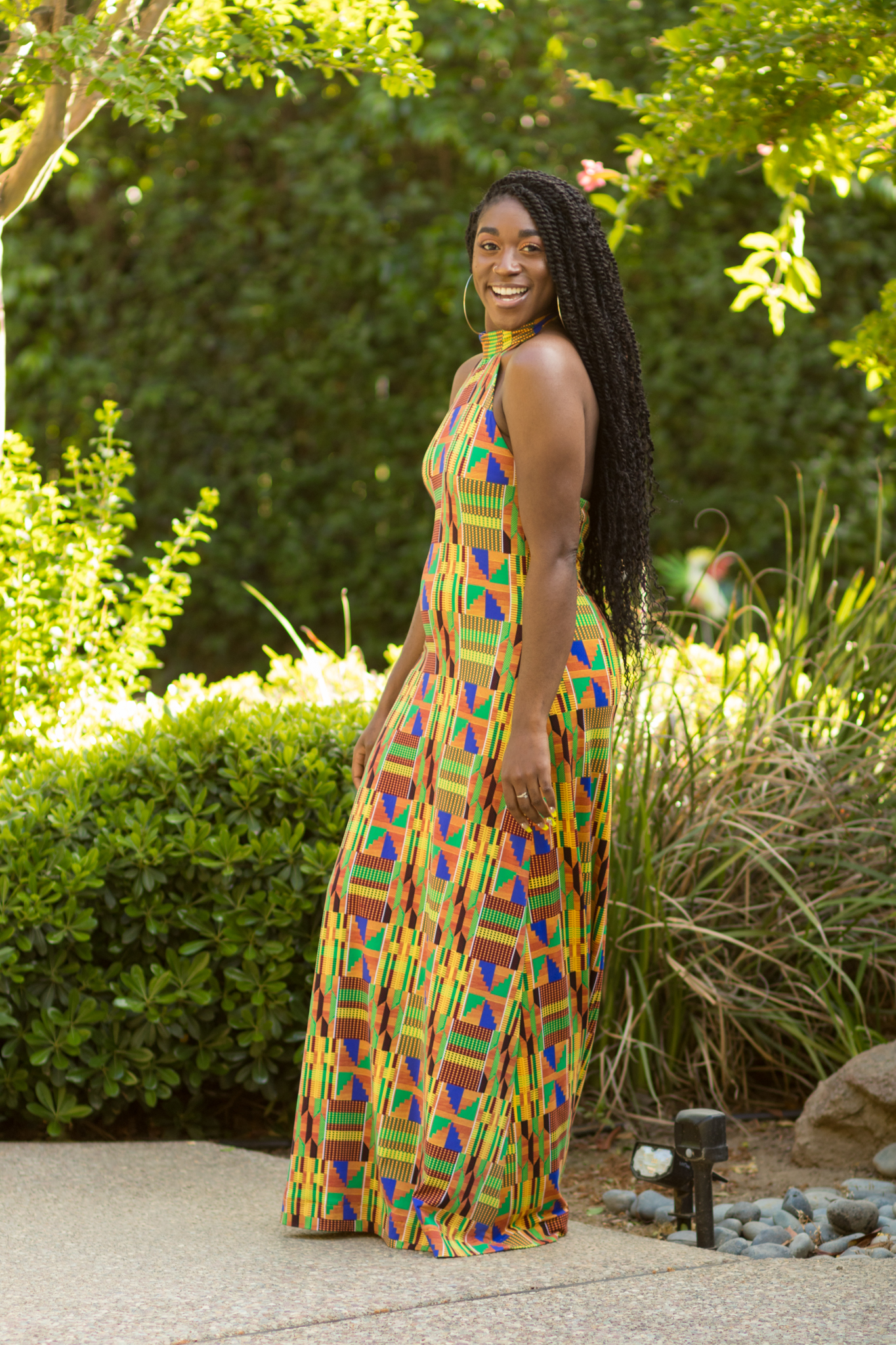DIY Sewing Halter Knit Maxi Dress  McCall's M7593 African Print Kente  Print Backless-12 - Montoya Mayo