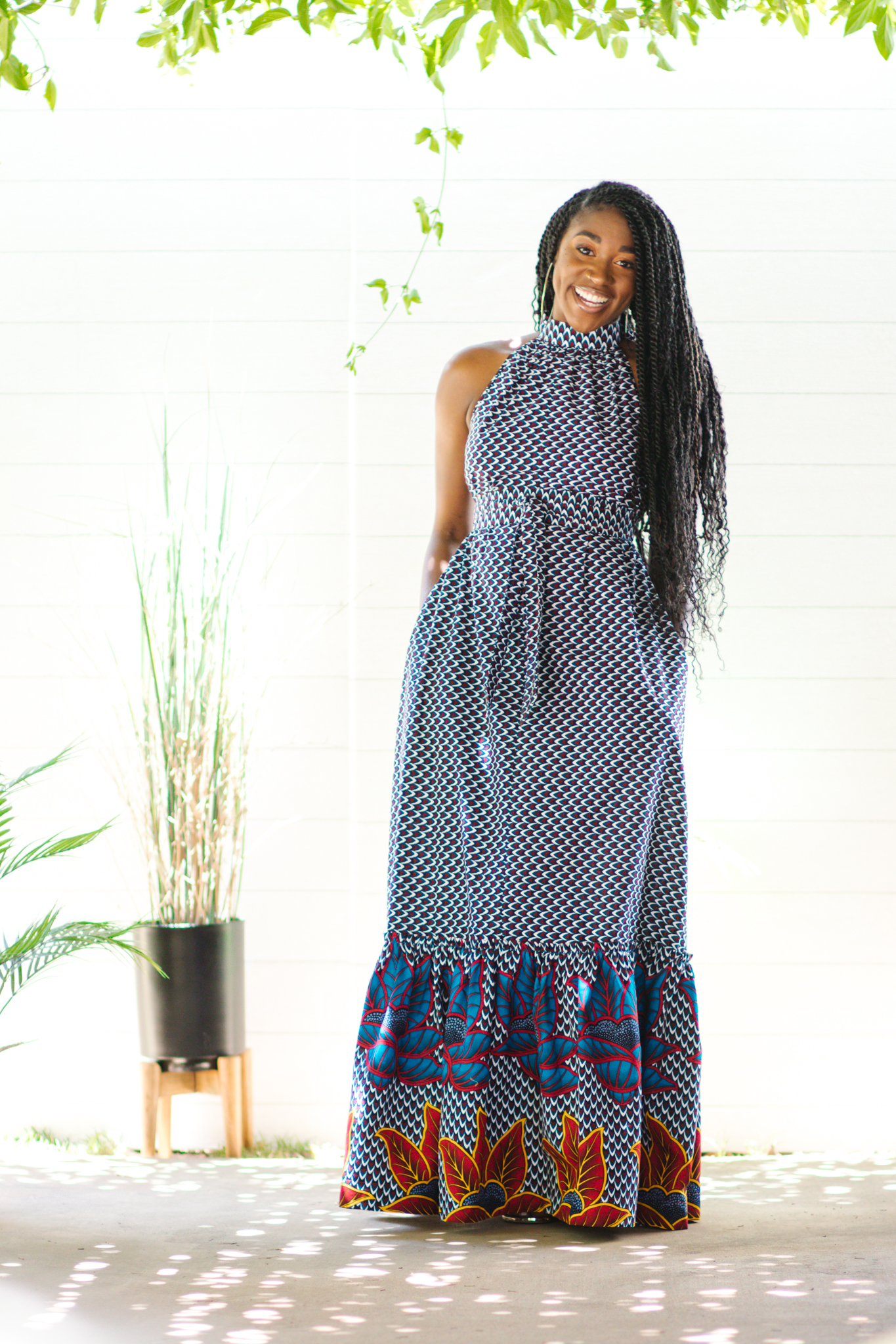 DIY Sewing Halter Knit Maxi Dress  McCall's M7593 African Print Kente  Print Backless-12 - Montoya Mayo