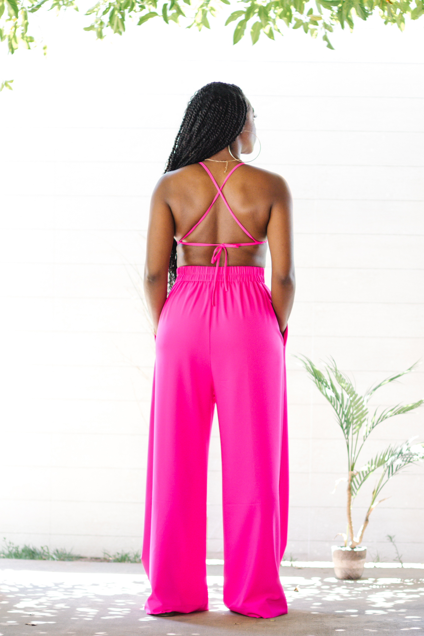 DIY Neon pink back out cowl top and wide leg pants Simplicity 8605 S8605