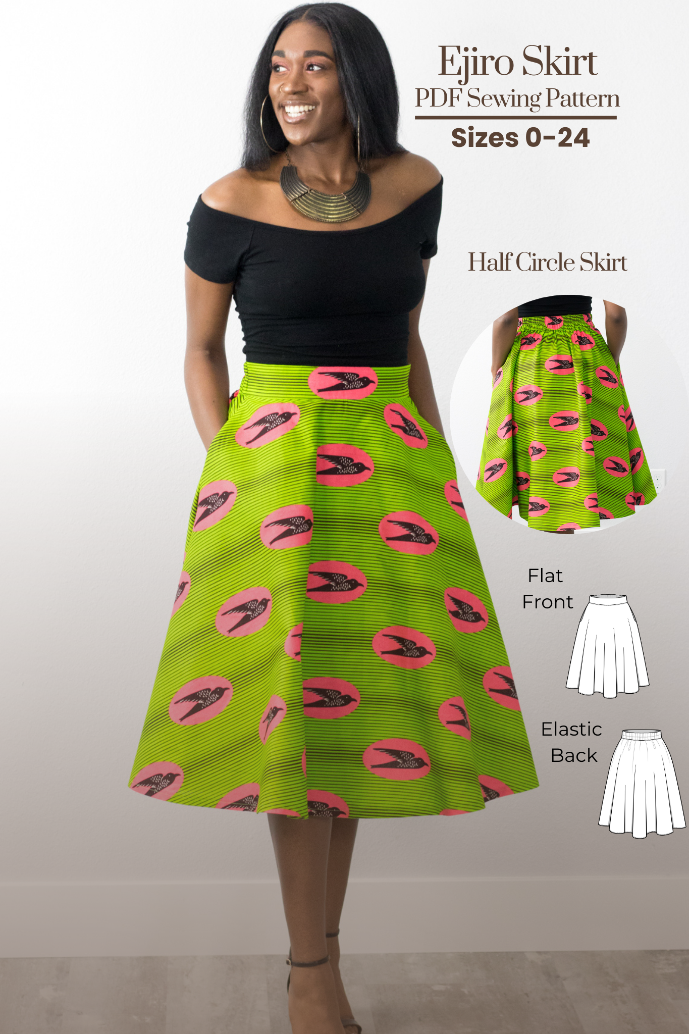 The Ejiro Skirt PDF Sewing Pattern – A chic half circle skirt that offers a sophisticated, yet playful, silhouette