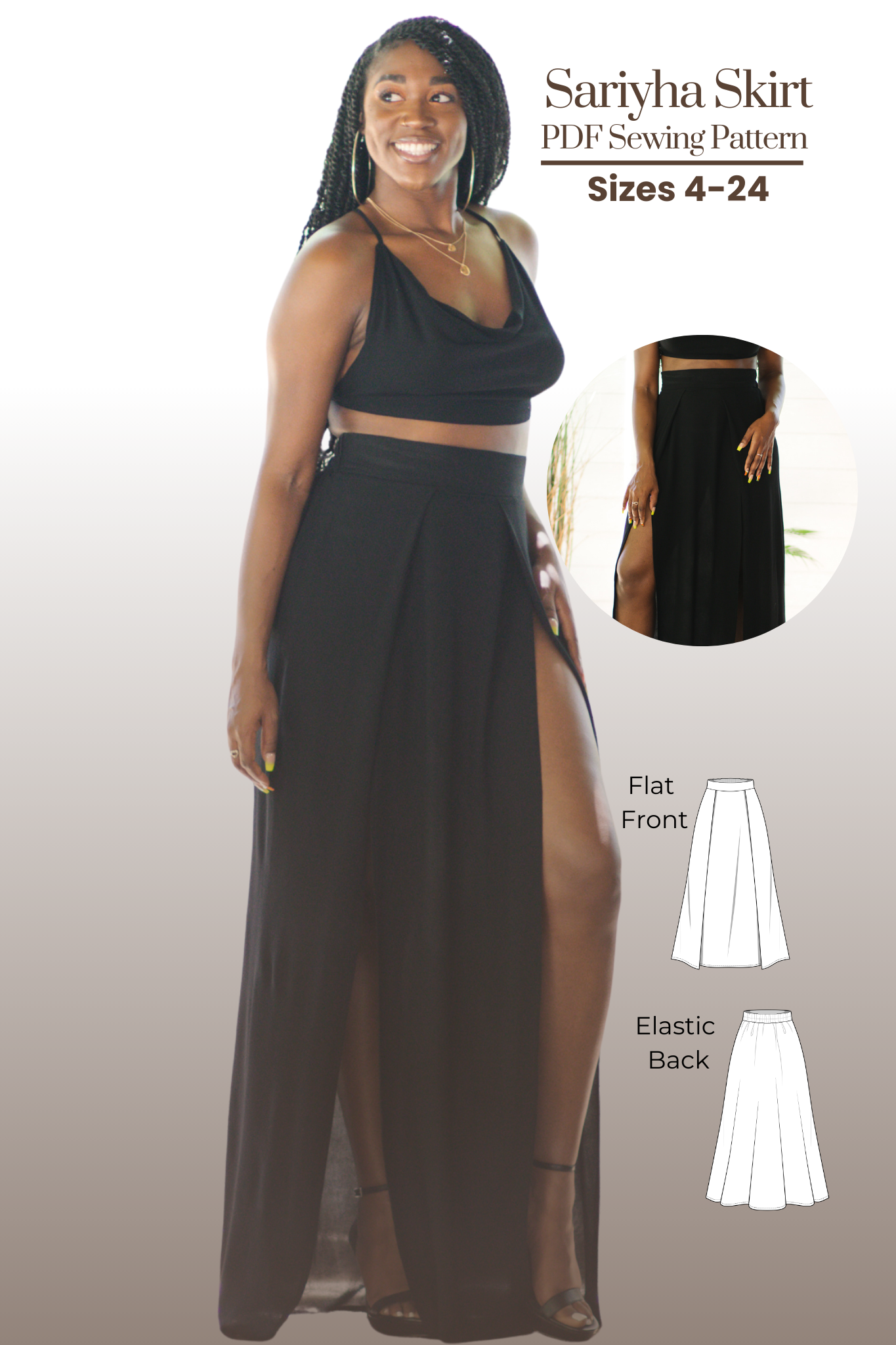 The Sariyha Skirt PDF sewing Pattern – A stylish double front slit skirt for those who want to add a bit of edge to their ensemble