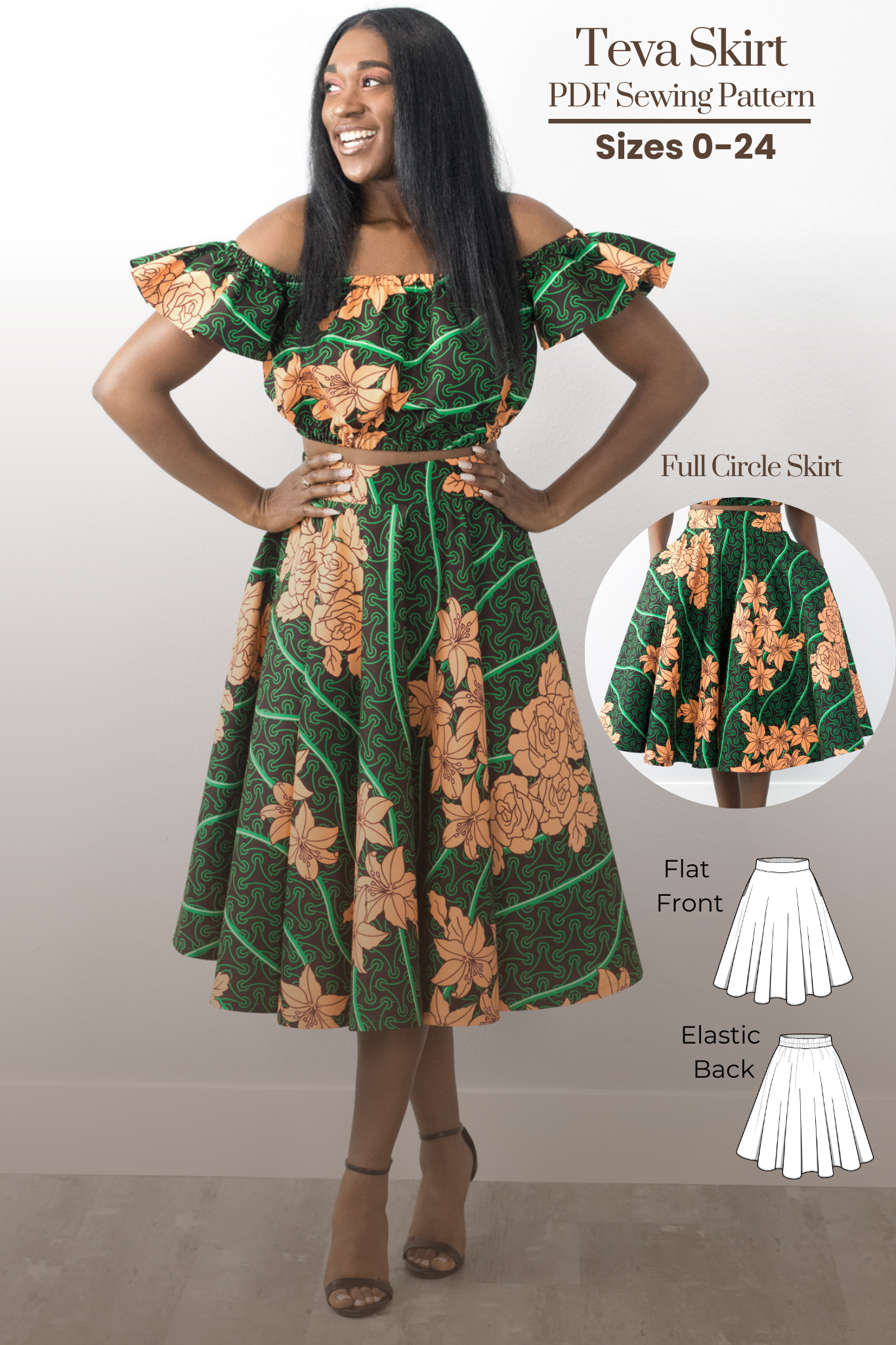 The Teva Skirt PDF Sewing Pattern – A classic full circle skirt that adds a dramatic flair to your wardrobe. Perfect for twirling!